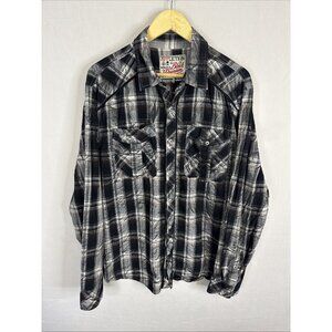 Affliction Black Premium Plaid Shirt Skull Back Graphic Western Men’s XL